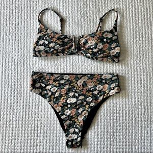 O’Neill Black Floral Mira Notch Bikini Top & High Waisted Bottoms - SMALL (NEW)